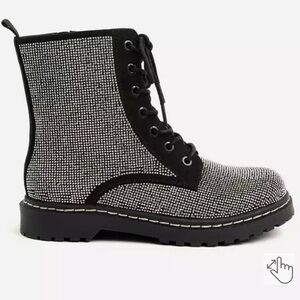 Betsey Johnson Rhinestone Combat Bootie (10WW)